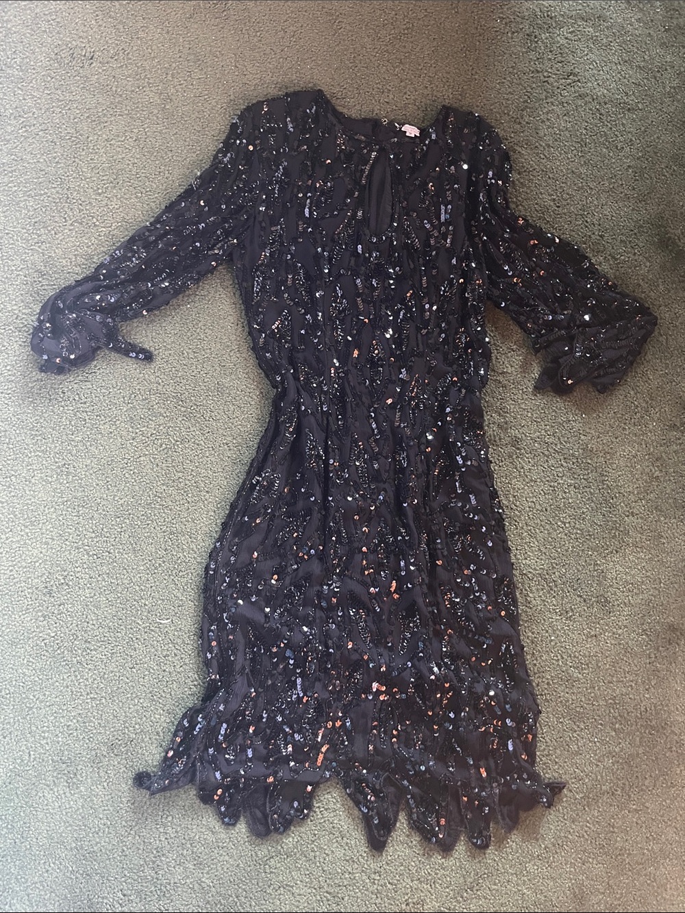 Vintage Black Sequin Embellished Midi Dress Made In India